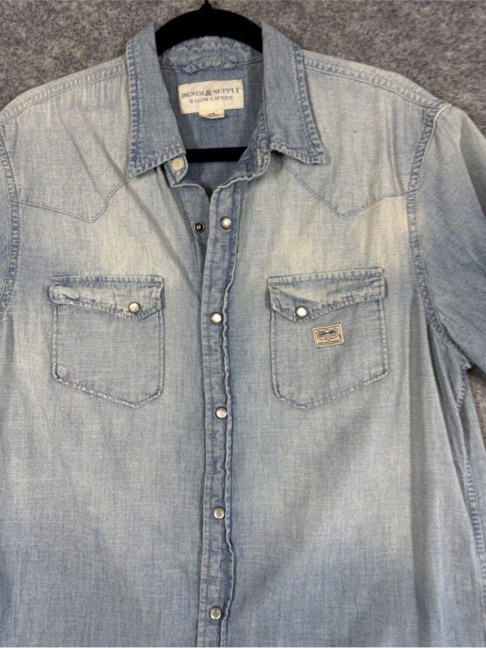 Denim & Supply Ralph Lauren Chambray Shirt Blue M Western Pearl Snap Casual - Picture 3 of 13